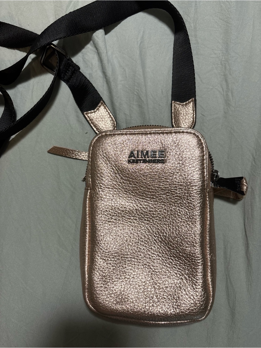 Aimee Leon Dore Metallic Rose Gold Crossbody Belt Bag